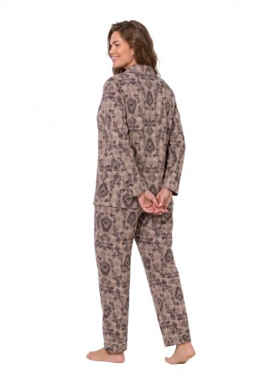 Ulla Popken 852649 Mintás pizsama inggallérral Barna - Pizsama/Loungewear - 
