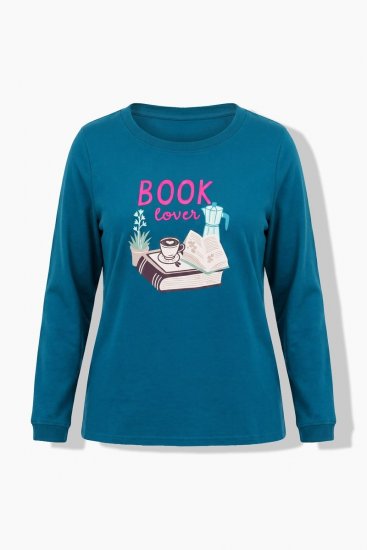 Ulla Popken 852710 Hosszú ujjú otthoni pulóver Petrol - Pizsama/Loungewear - 