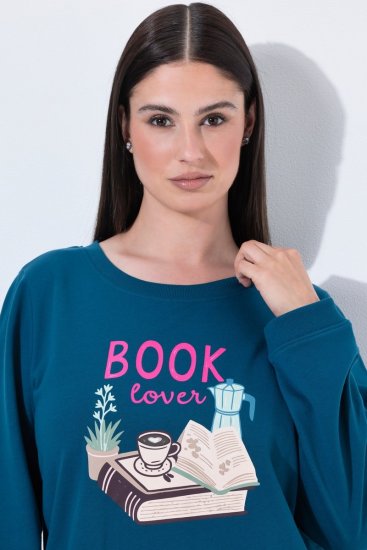 Ulla Popken 852710 Hosszú ujjú otthoni pulóver Petrol - Pizsama/Loungewear - 