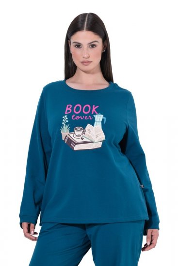 Ulla Popken 852710 Hosszú ujjú otthoni pulóver Petrol - Pizsama/Loungewear - 