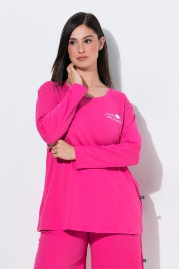 Ulla Popken 852747 Hosszú ujjú pizsamafelső Rózsaszín - Pizsama/Loungewear - 