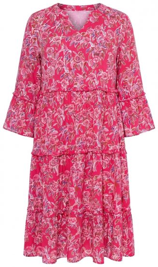 Ulla Popken 852841 Virágos ruha fodrokkal Magenta - Midi ruhák - Női midiruhák nagy méretben