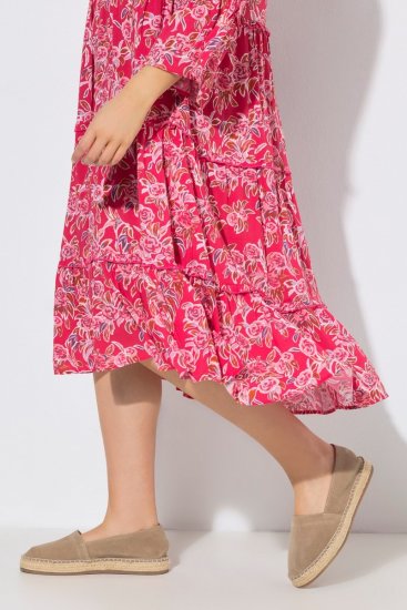 Ulla Popken 852841 Virágos ruha fodrokkal Magenta - Midi ruhák - Női midiruhák nagy méretben