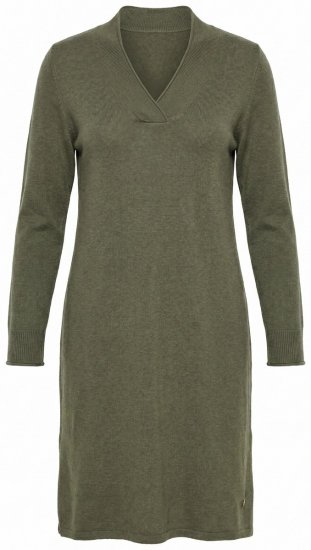 Ulla Popken 853077 Hosszú ujjú kötött ruha V-nyakkal Khaki - Kötött ruhák - 