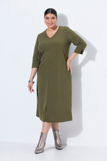 Ulla Popken 853510 Midiruha zsebekkel Khaki - Midi ruhák - Női midiruhák nagy méretben