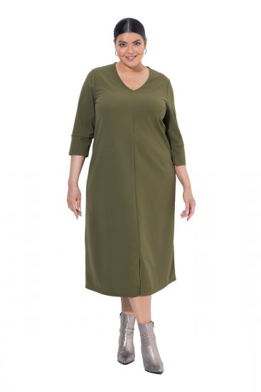 Ulla Popken 853510 Midiruha zsebekkel Khaki - Midi ruhák - Női midiruhák nagy méretben