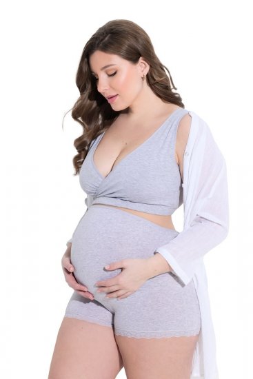 Ulla Popken 853631 Kismama alsók csipkével Szürke melírozott - Alsók - 