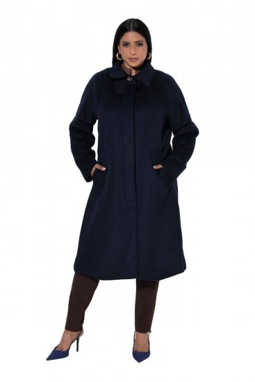 Ulla Popken 853646 Inggalléros gyapjúkabát Sötétkék - Kabátok - Női plus size kabátok