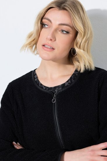 Ulla Popken 853685 Rövid teddy kabát bőrhatású szegéllyel Fekete - Dzsekik - Nagy méretű női dzsekik