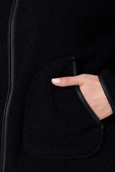 Ulla Popken 853685 Rövid teddy kabát bőrhatású szegéllyel Fekete - Dzsekik - Nagy méretű női dzsekik