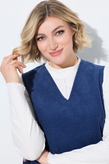 Ulla Popken 853697 Ujjatlan kordbársony ruha V-nyakkal Sötétkék - Nyári ruhák - Nyári ruhák nagy méretben
