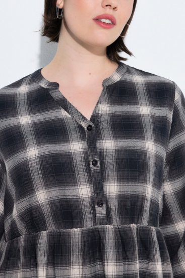 Ulla Popken 853728 Kockás ruha fodrokkal Fekete - Ruhák - Ruhák minden méretben