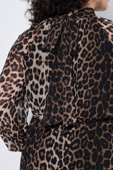 Ulla Popken 853788 Állatmintás sifonruha Világosbarna - Maxi ruhák - Női plus size maxiruhák