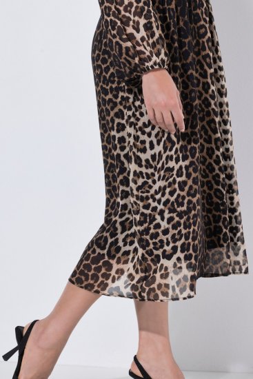 Ulla Popken 853788 Állatmintás sifonruha Világosbarna - Maxi ruhák - Női plus size maxiruhák