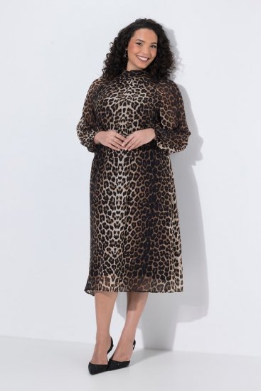 Ulla Popken 853788 Állatmintás sifonruha Világosbarna - Maxi ruhák - Női plus size maxiruhák