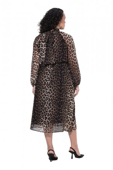 Ulla Popken 853788 Állatmintás sifonruha Világosbarna - Maxi ruhák - Női plus size maxiruhák