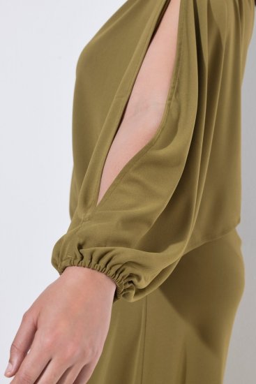 Ulla Popken 854048 Hosszú ujjú maxiruha Olívazöld - Maxi ruhák - Női plus size maxiruhák