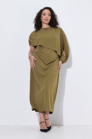 Ulla Popken 854048 Hosszú ujjú maxiruha Olívazöld - Maxi ruhák - Női plus size maxiruhák