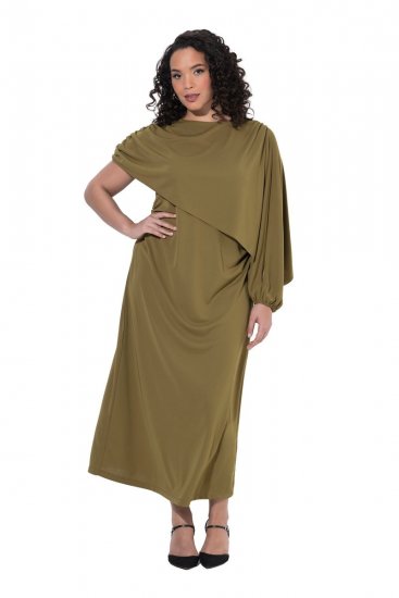 Ulla Popken 854048 Hosszú ujjú maxiruha Olívazöld - Maxi ruhák - Női plus size maxiruhák