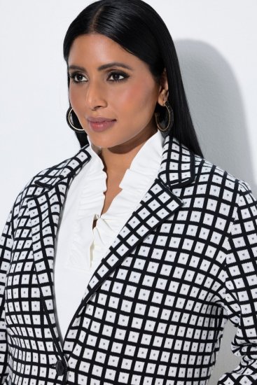 Ulla Popken 855173 Kockás kötött blézer Törtfehér - Blézerek - Blézerek plus size méretben nőknek