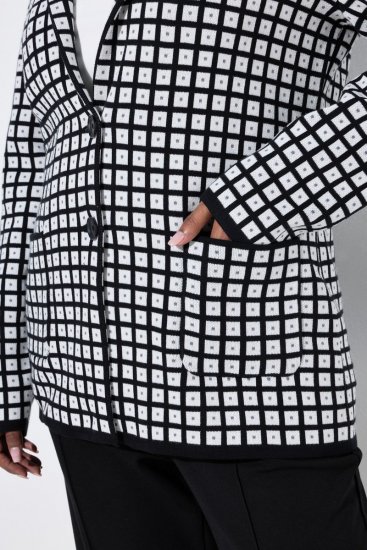 Ulla Popken 855173 Kockás kötött blézer Törtfehér - Blézerek - Blézerek plus size méretben nőknek