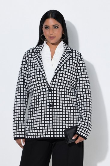 Ulla Popken 855173 Kockás kötött blézer Törtfehér - Blézerek - Blézerek plus size méretben nőknek