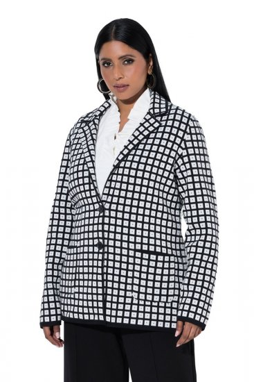 Ulla Popken 855173 Kockás kötött blézer Törtfehér - Blézerek - Blézerek plus size méretben nőknek