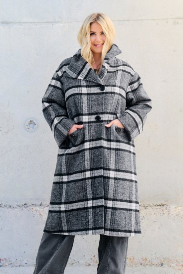 Ulla Popken 855250 Aszimmetrikus gyapjúkabát széles gallérral Szürke melírozott - Kabátok - Női plus size kabátok