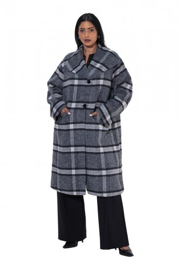 Ulla Popken 855250 Aszimmetrikus gyapjúkabát széles gallérral Szürke melírozott - Kabátok - Női plus size kabátok