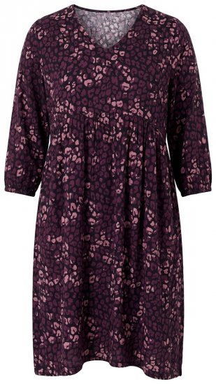 Ulla Popken 855270 Mintás jersey ruha V-nyakkal Fekete - Jersey ruhák - 