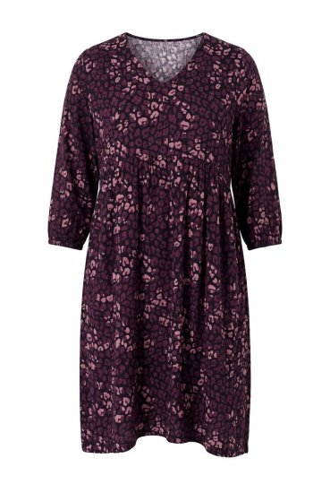 Ulla Popken 855270 Mintás jersey ruha V-nyakkal Fekete - Jersey ruhák - 