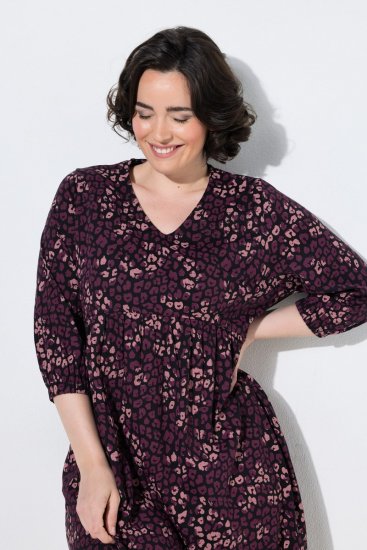 Ulla Popken 855270 Mintás jersey ruha V-nyakkal Fekete - Jersey ruhák - 