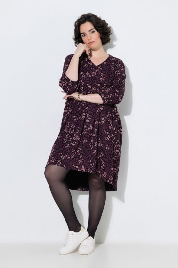 Ulla Popken 855270 Mintás jersey ruha V-nyakkal Fekete - Jersey ruhák - 