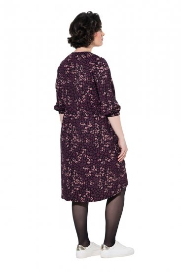 Ulla Popken 855270 Mintás jersey ruha V-nyakkal Fekete - Jersey ruhák - 