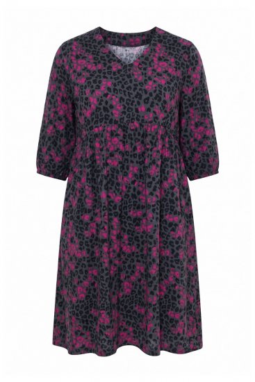 Ulla Popken 855270 Mintás jersey ruha V-nyakkal Antracit - Jersey ruhák - 
