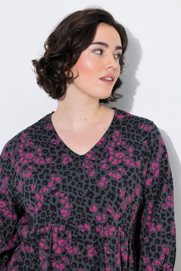 Ulla Popken 855270 Mintás jersey ruha V-nyakkal Antracit - Jersey ruhák - 
