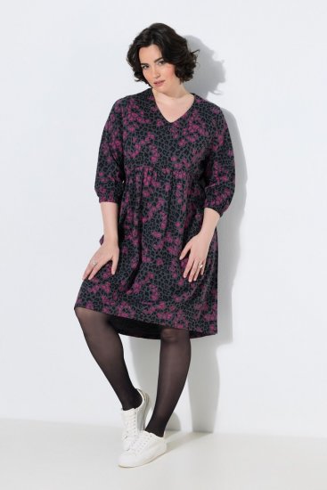 Ulla Popken 855270 Mintás jersey ruha V-nyakkal Antracit - Jersey ruhák - 