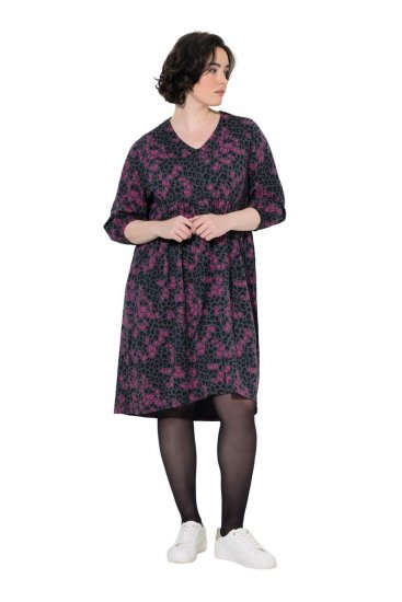 Ulla Popken 855270 Mintás jersey ruha V-nyakkal Antracit - Jersey ruhák - 