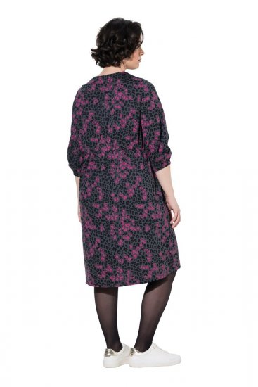 Ulla Popken 855270 Mintás jersey ruha V-nyakkal Antracit - Jersey ruhák - 