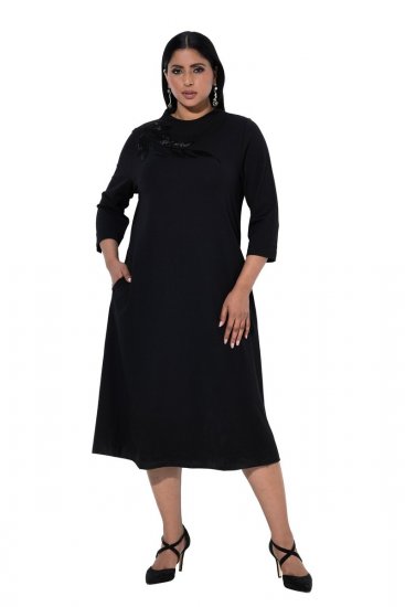 Ulla Popken 855373 Mintás jersey ruha Fekete - Jersey ruhák - 
