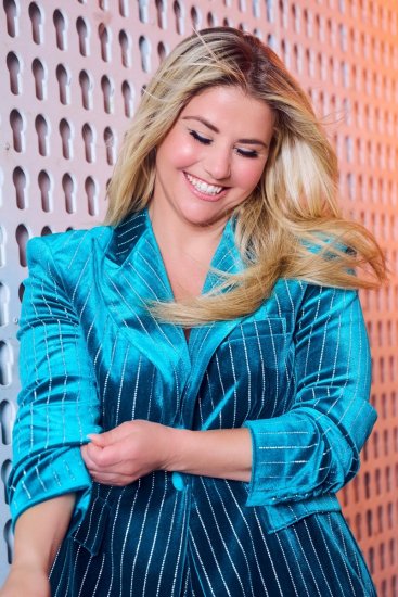 Ulla Popken 855499 Strasszos bársony blézer Türkiz - Blézerek - Blézerek plus size méretben nőknek