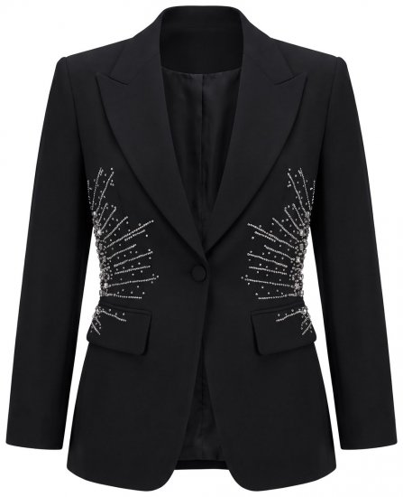 Ulla Popken 855550 Karcsúsított blézer csillogó kövekkel Fekete - Blézerek - Blézerek plus size méretben nőknek