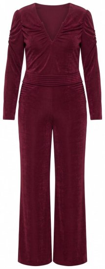Ulla Popken 855622 Hosszú ujjú overall V-nyakkal Borvörös - Overaly - Jumpsuit Nagy Méretben