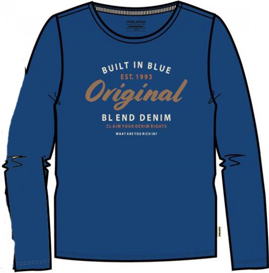 Blend Long Sleeve T-Shirt 4933 True Blue - Pólók - Nagyméretű pólók - 2XL-14XL