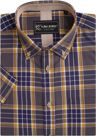Kam Jeans 6282 Casual SS Check Shirt Navy - Ingek - Ingek 2XL-10XL