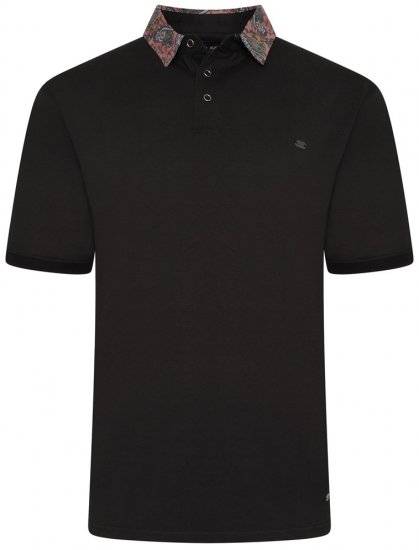 Kam Jeans 5485 Jersey Polo with Floral Collar Black - Pólóingek - Galléros Pólók 2XL-8XL - Pólóingek 2XL-8XL