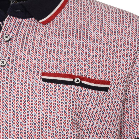Kam Jeans 5487 Dobby Print Pique Polo Red - Pólóingek - Galléros Pólók 2XL-8XL - Pólóingek 2XL-8XL
