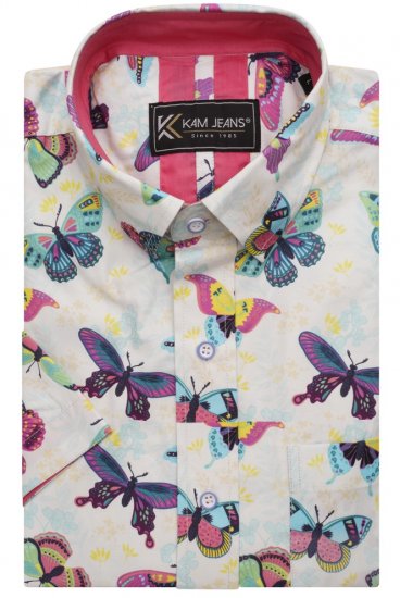 Kam Jeans 6044 Butterfly Digital Short Sleeve Print Shirt Multi-Colored - Ingek - Ingek 2XL-10XL