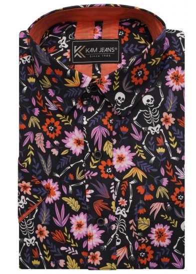 Kam Jeans 6041 Skeleton Digital Print Shirt Navy - Ingek - Ingek 2XL-10XL