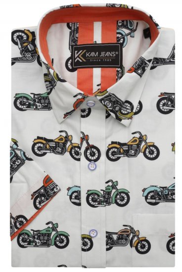Kam Jeans 6043 Motorbike Digital Print Short Sleeve Shirt Multi-Colored - Ingek - Ingek 2XL-10XL